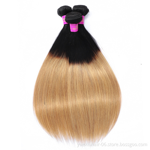 Brazilian Straight Human Hair Bundles Virgin Cuticle Aligned Hair Color 1B/27  Honey Blonde